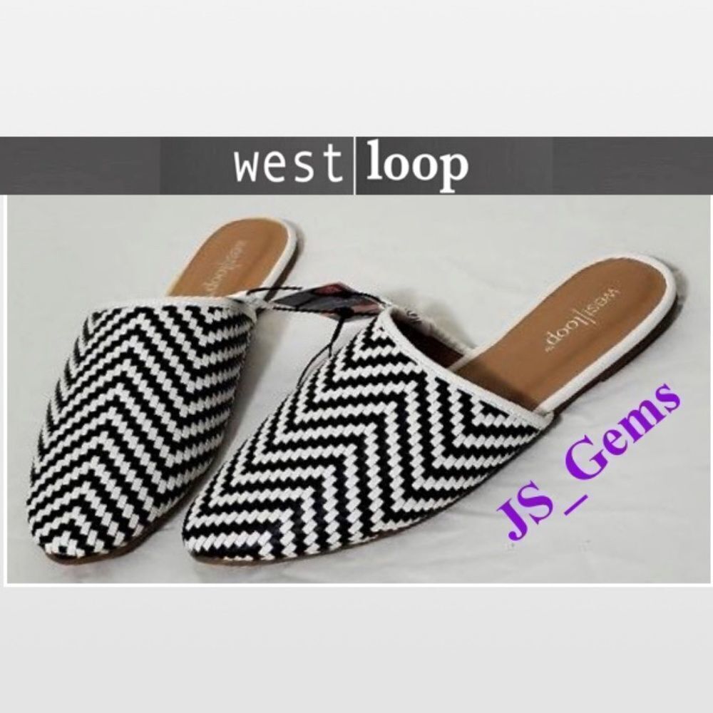 New Size 5/6 Black & White Woven Vegan Leather Mule Shoes